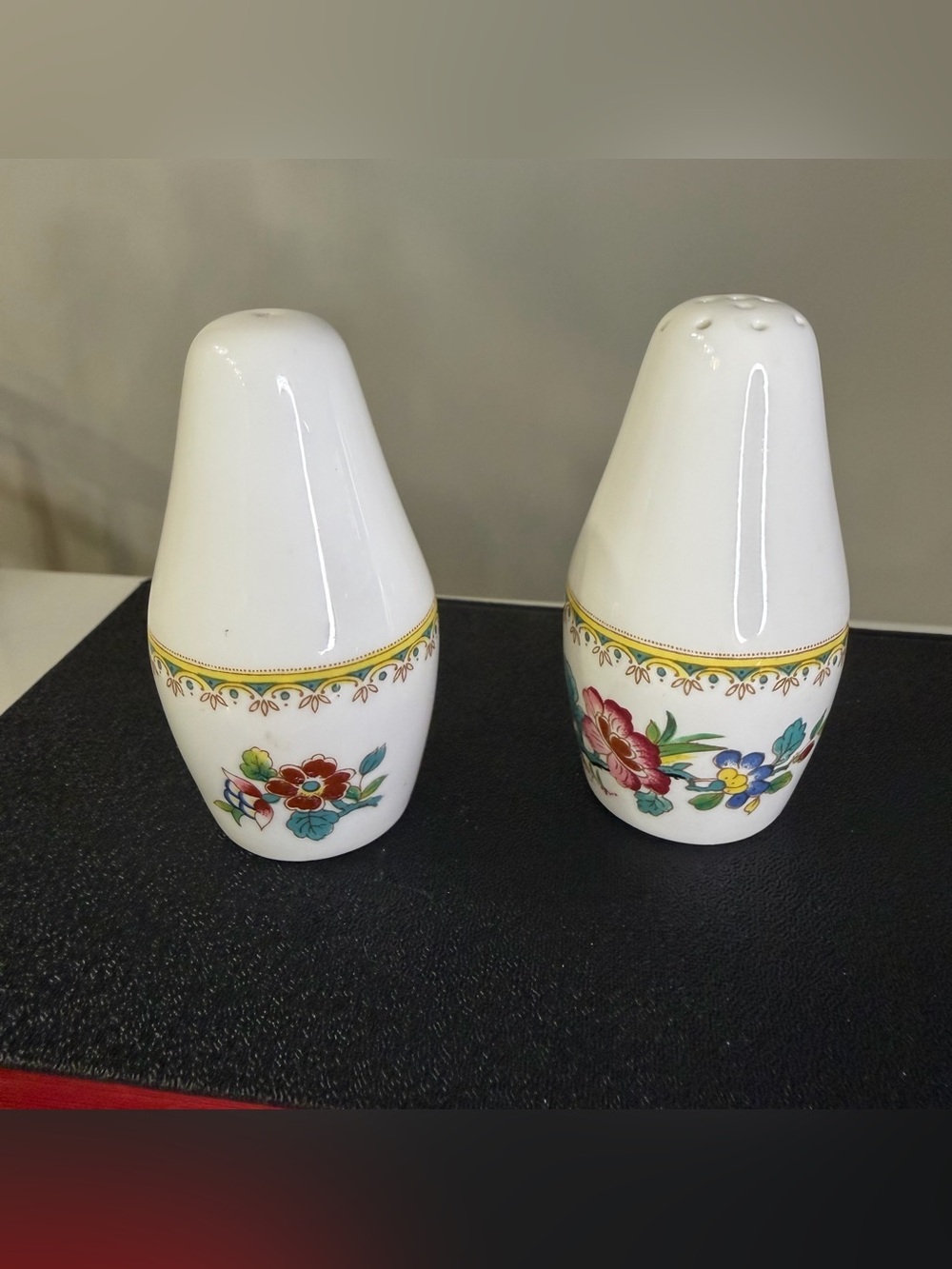 Vintage coalport Ming rose ,England, White Porcelain Floral Salt and Pepper Set